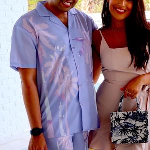 BooHoo Man Tropical Print Short Sleeve Button Down Shirt In Large